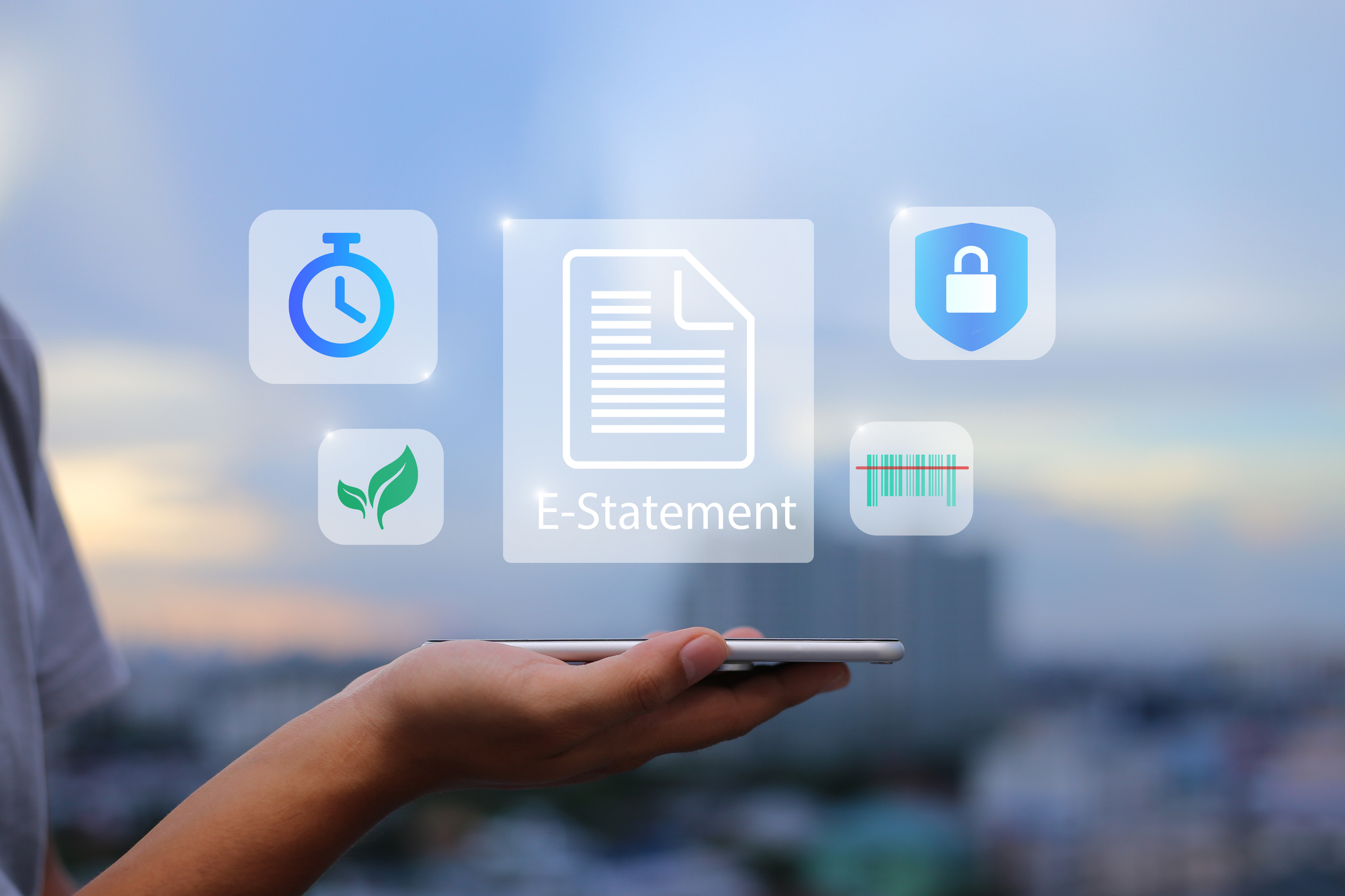 holding ipad with e statement above it